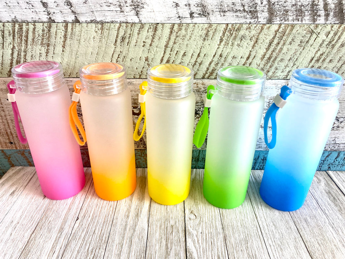 Glass Water Bottles, Ombre Gradient Design, 17oz Drinkware, Eco-Friendly Bottles, Sustainable Hydration, Stylish Glass Bottles, Trendy Gradient Glassware, BPA-Free Drinking Bottles, Health-conscious Hydration, Premium Glass Containers, Sleek Beverage Bottles, Gradient Color Water Vessels,