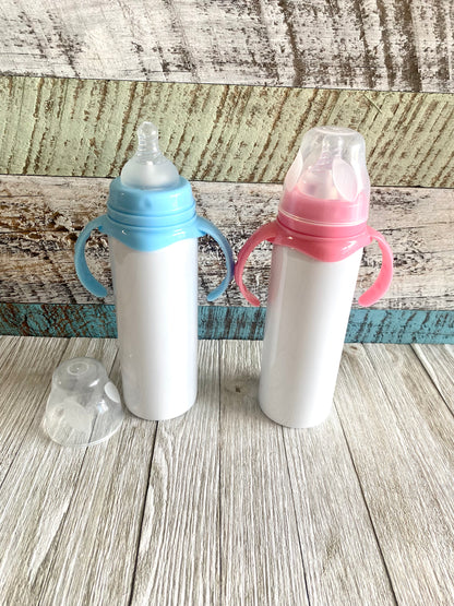 Stainless Steel Baby Bottle, Sublimation Printing, 8oz Baby Bottle, Steel Sublimation Bottle, Customizable Baby Bottle, Personalized Infant Feeding, Stainless Steel Handle Bottle, Durable Sublimation Design, Unique Baby Shower Gift, Eco-friendly Infant Feeding, Premium Sublimated Baby Gear, Safe Stainless Steel Baby Bottle,