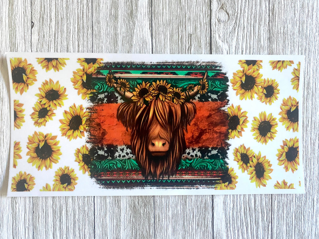 Cow Sunflower UV DTF Cup Wrap