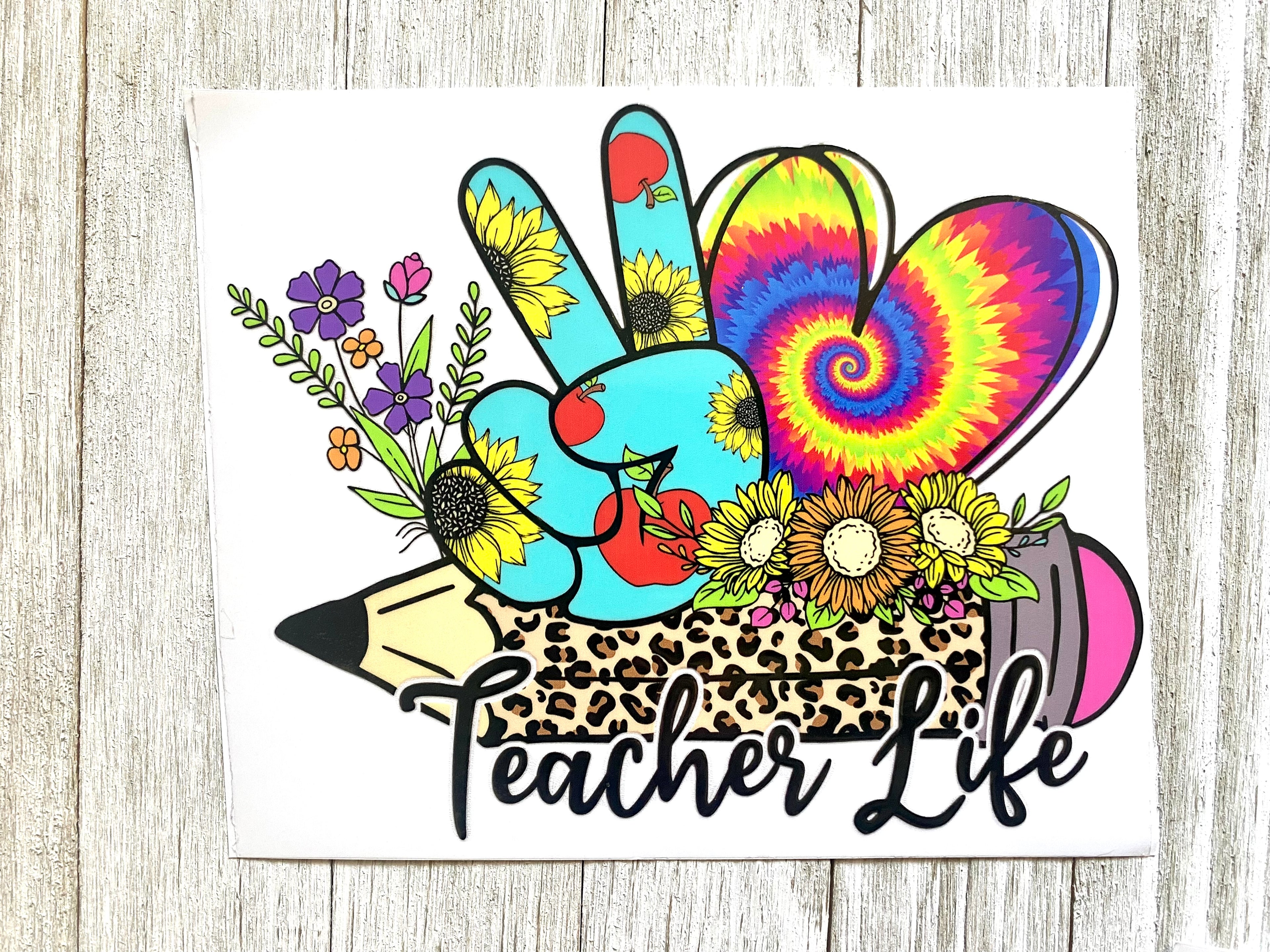 Teacher Life Peace Sign UV DTF Cup Wrap