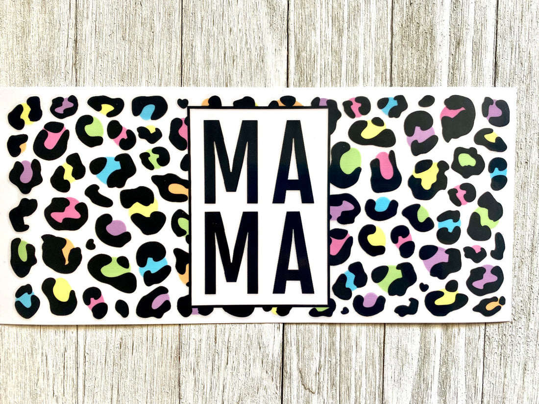 Mama Rainbow Leopard UV DTF Cup Wrap