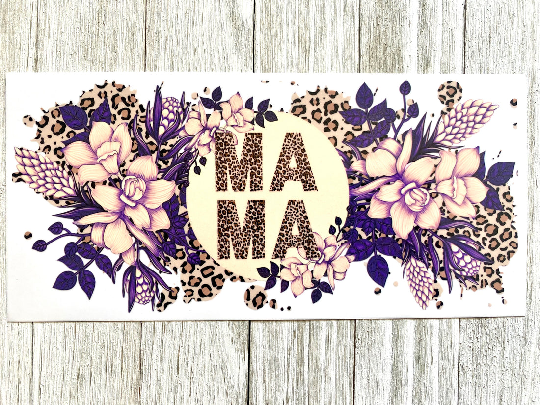 Mama Cheetah Flowers UV DTF Cup Wrap