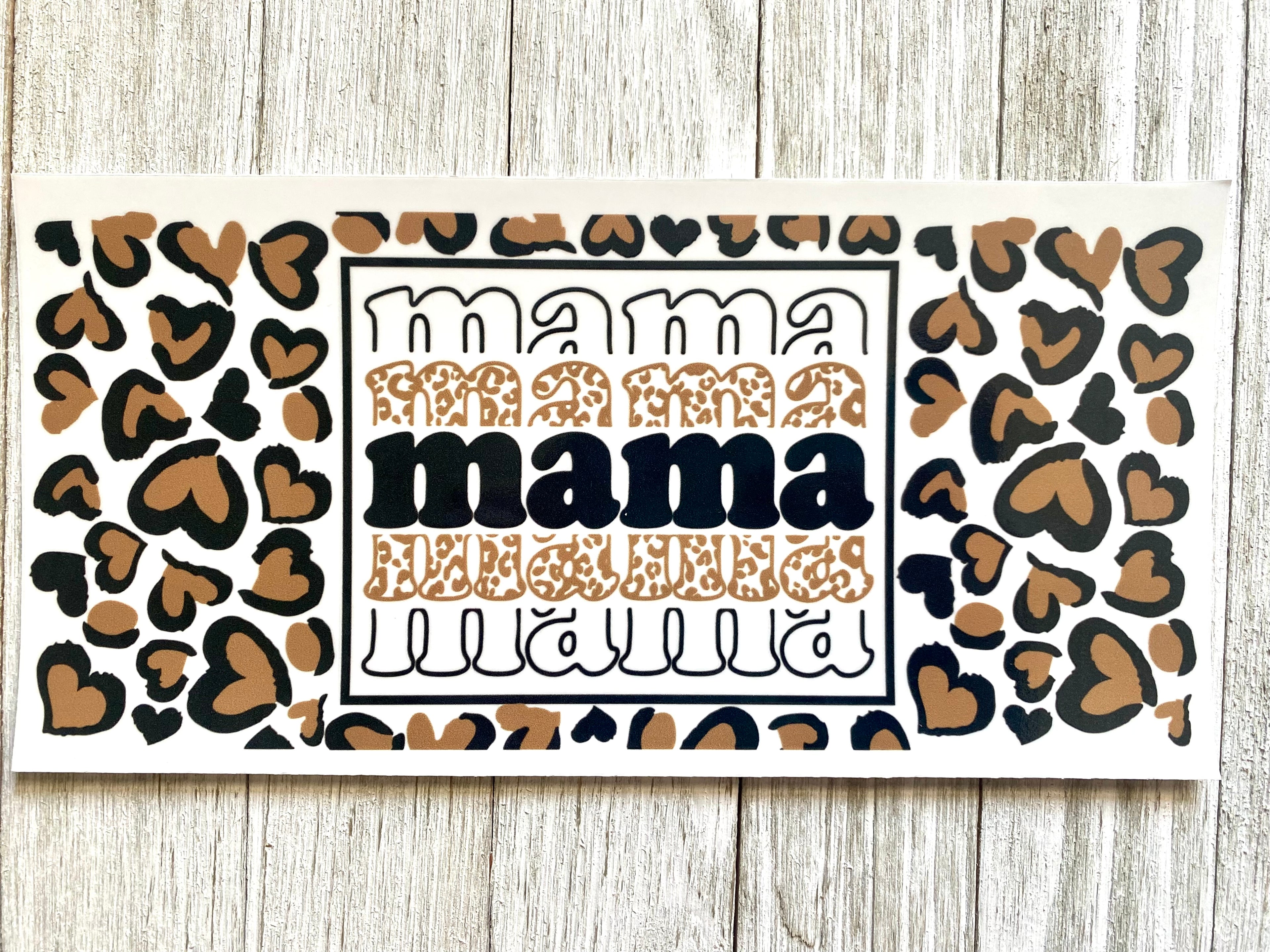 Mama Leopard Hearts UV DTF Cup Wrap