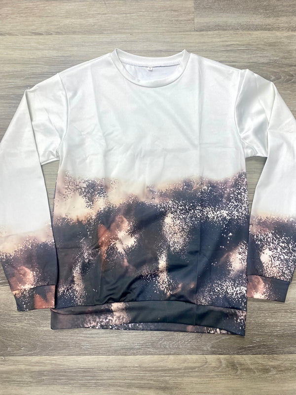 Cream & Black Faux Bleached Crewneck