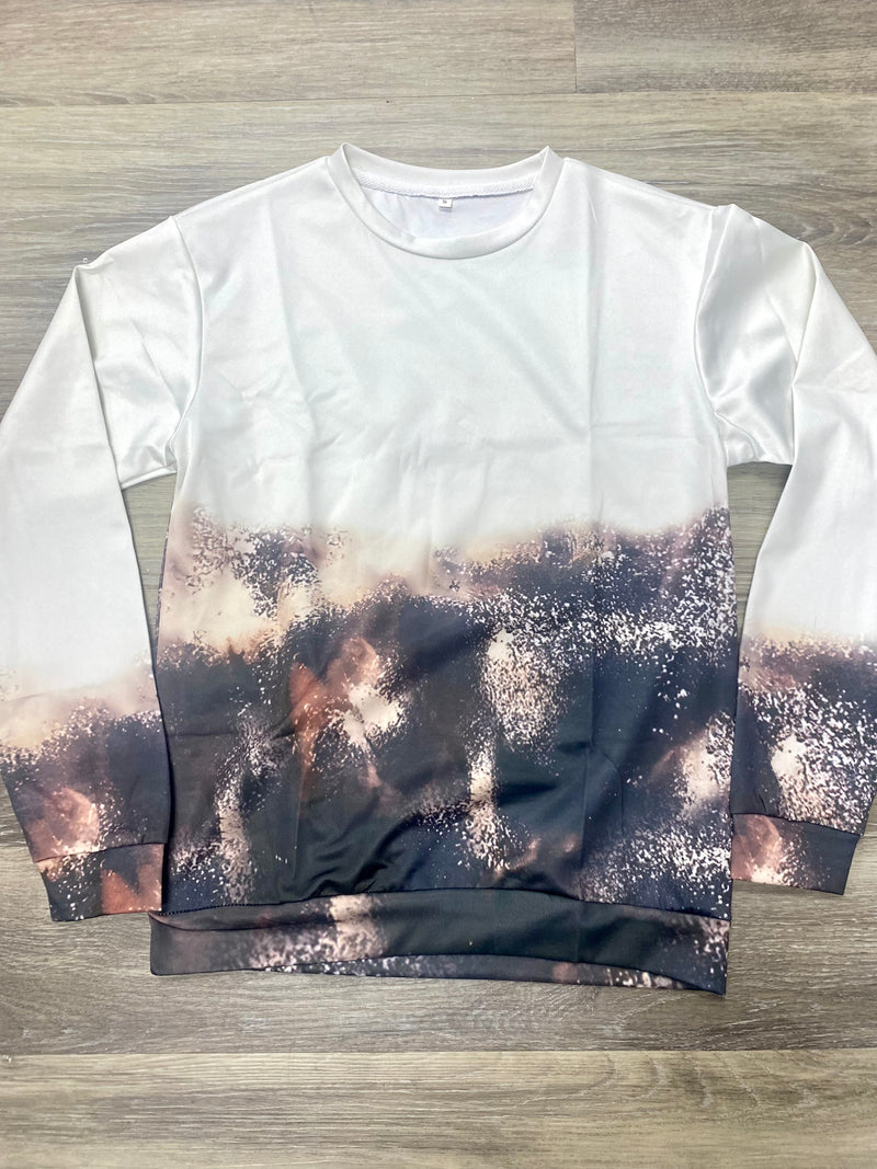 Cream & Black Faux Bleached Crewneck