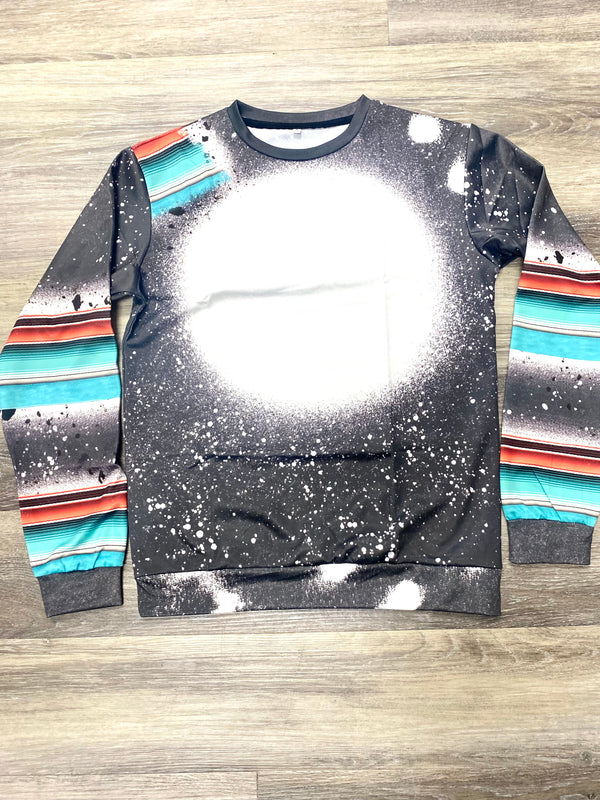 Grey w/Blue Stripes Faux Bleached Crewneck