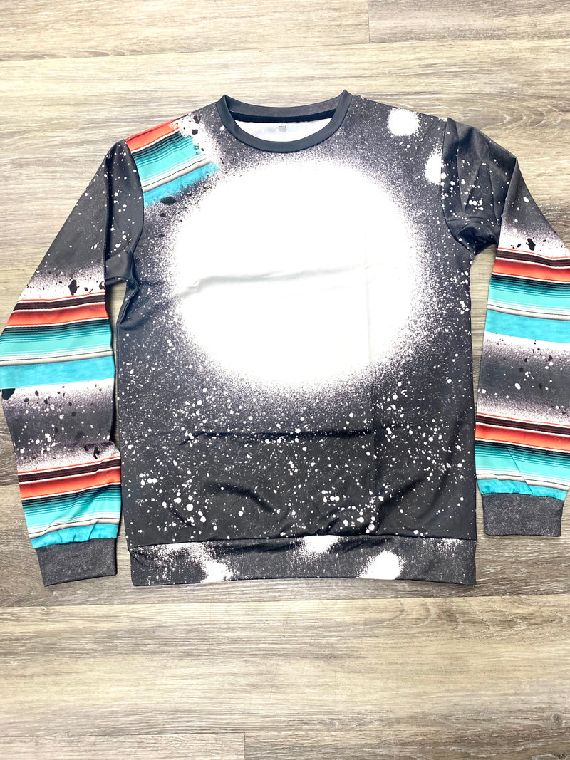 Grey w/Blue Stripes Faux Bleached Crewneck