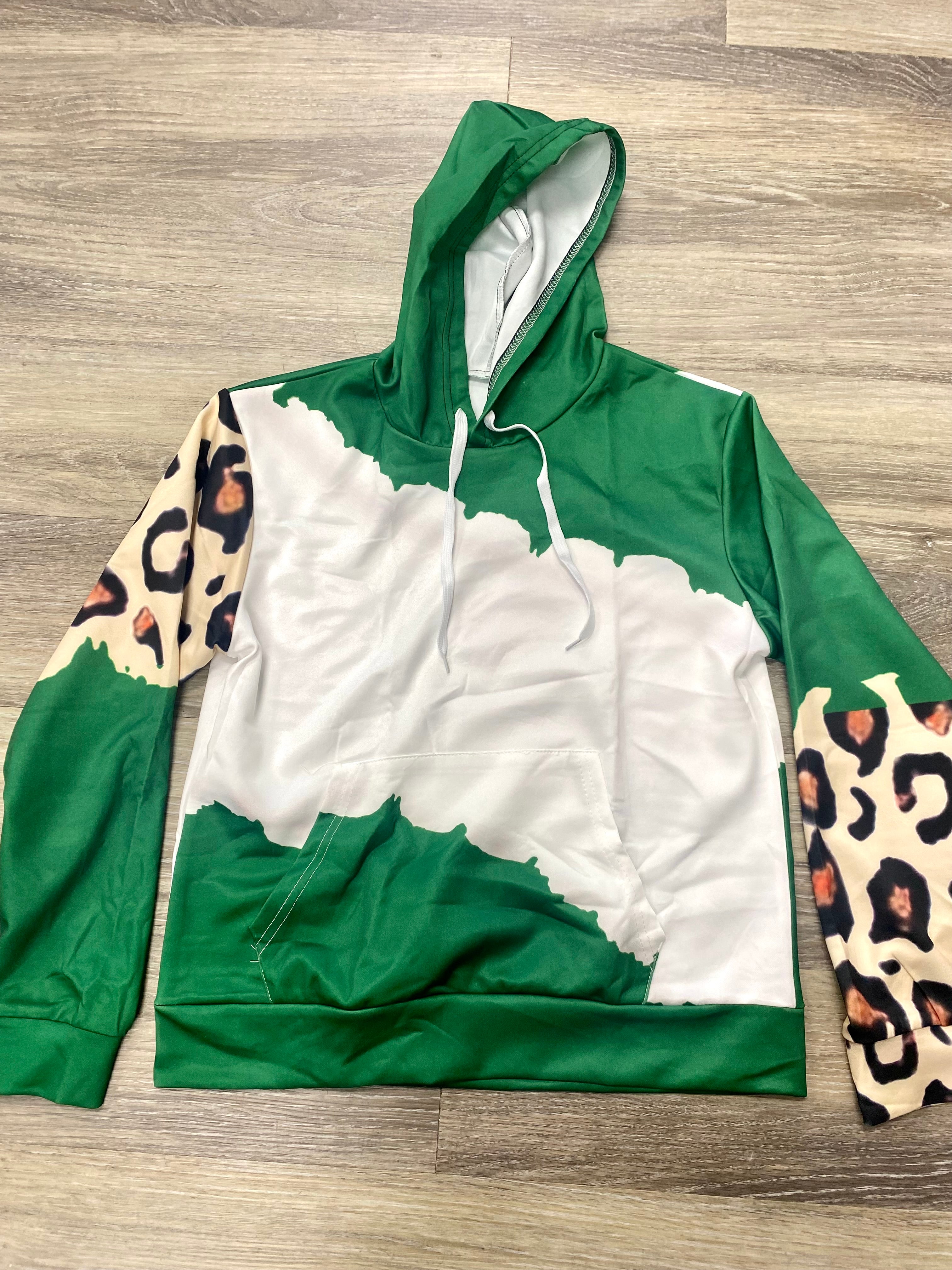 Green Leopard Faux Bleached Hoodie