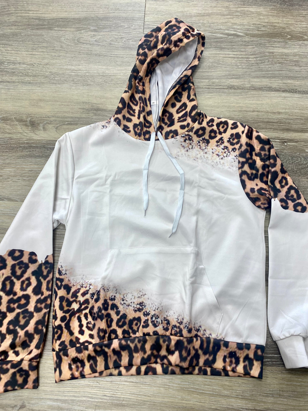 Leopard Print Faux Bleached Hoodie