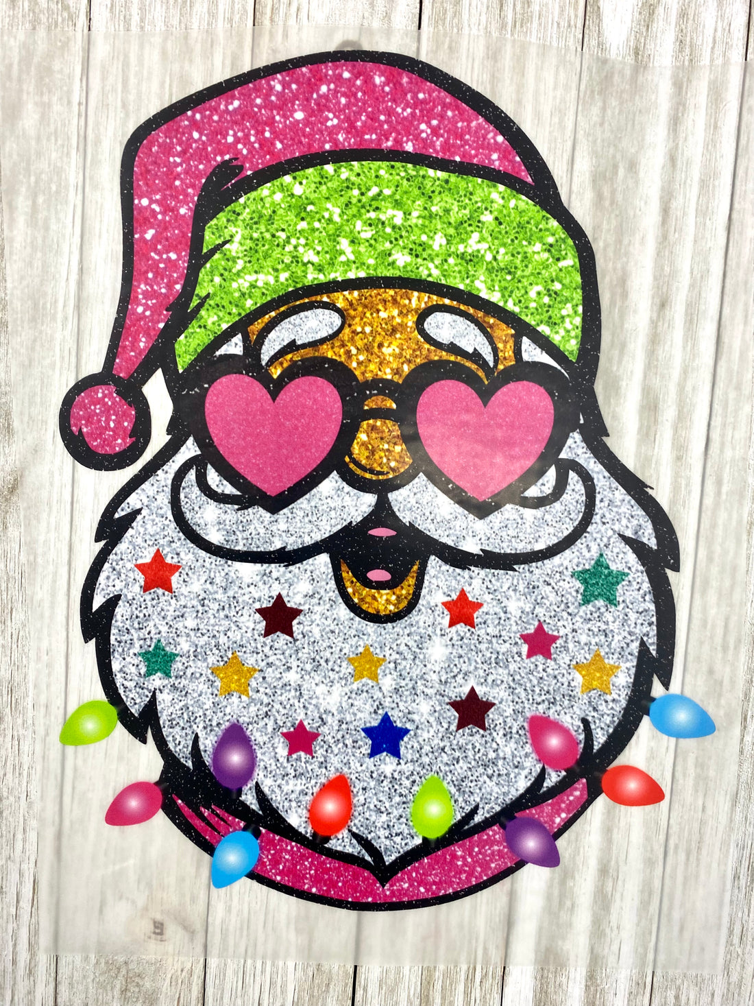 Santa With Sunnies Faux Glitter DTF Transfer