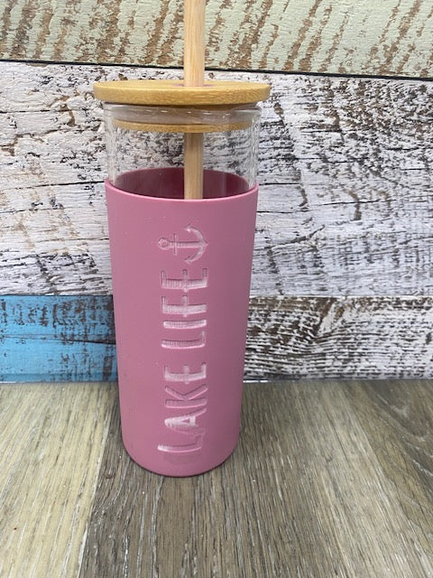 20oz Glass Tumbler w/Silicone Sleeve &amp; Bamboo Lid/Straw