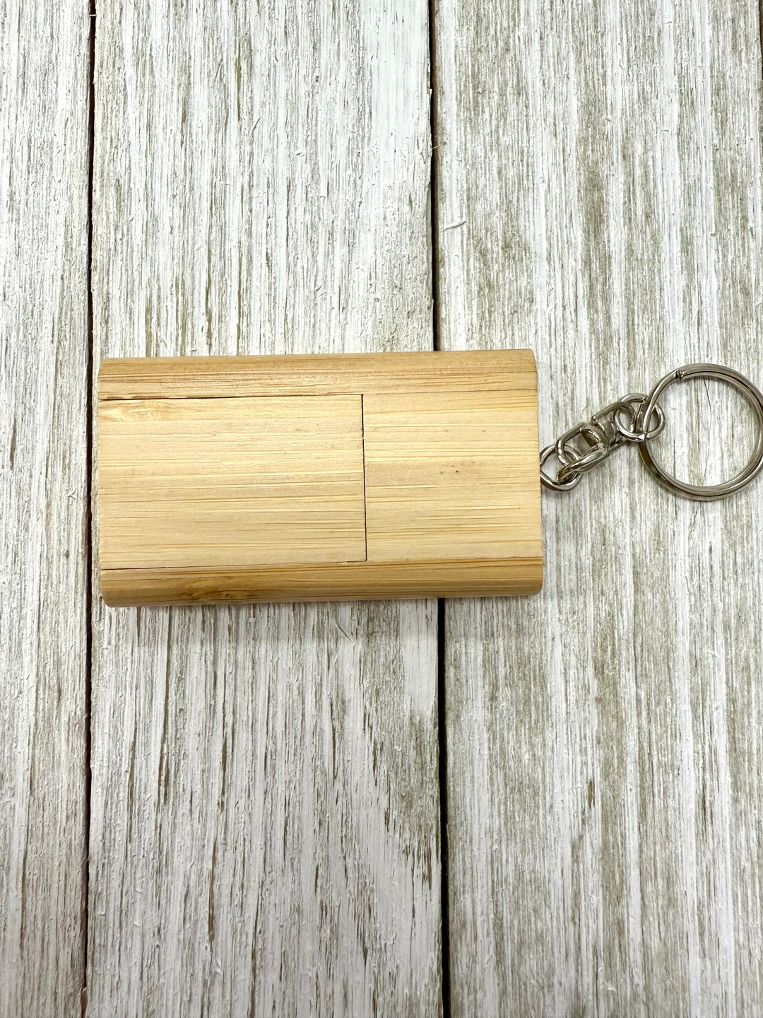  2-Tone Bamboo Flip Style USB Flash Drive with Keychain
