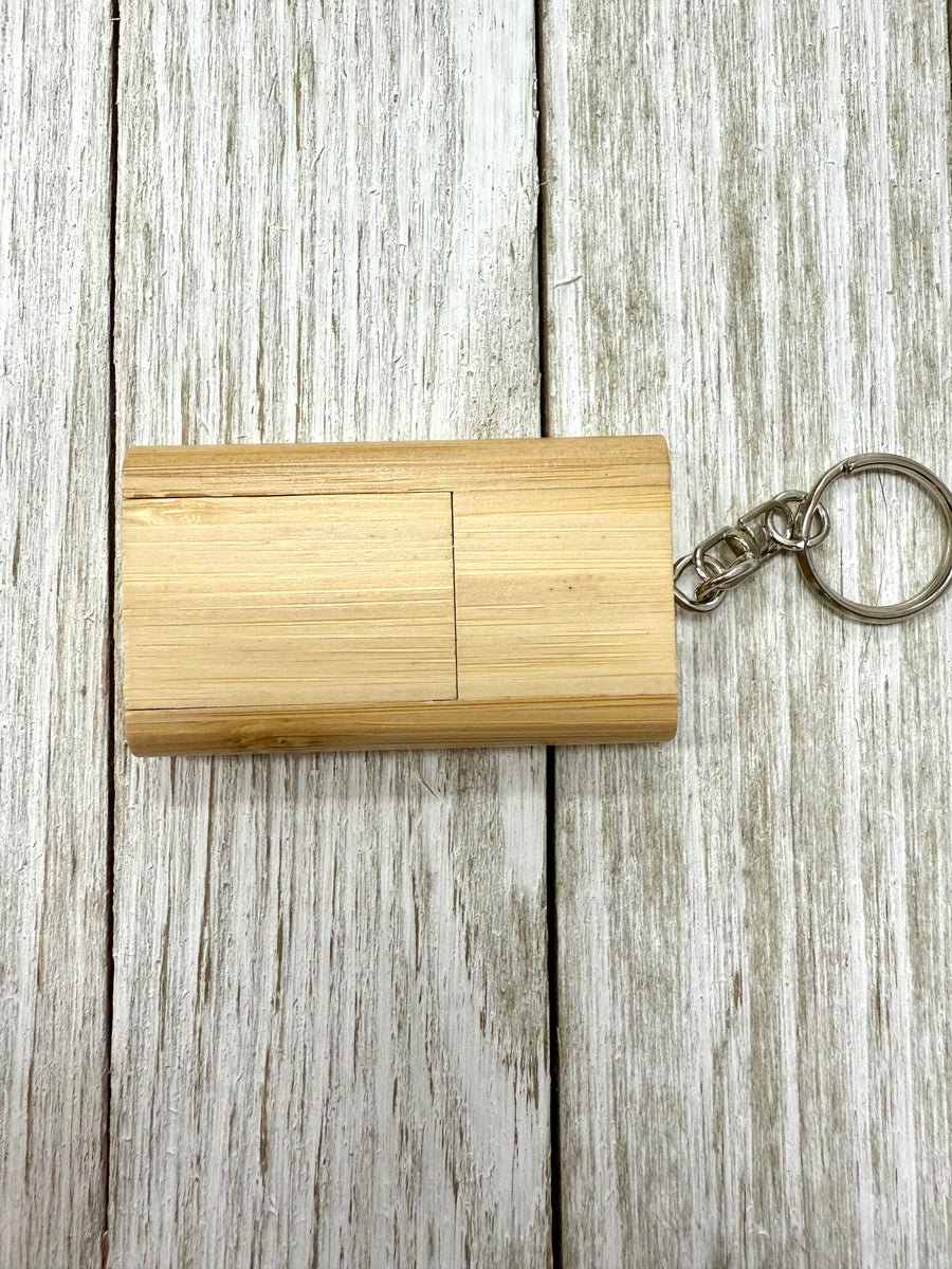  2-Tone Bamboo Flip Style USB Flash Drive with Keychain
