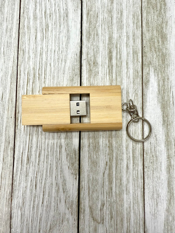 2-Tone Bamboo Flip Style USB Flash Drive with Keychain