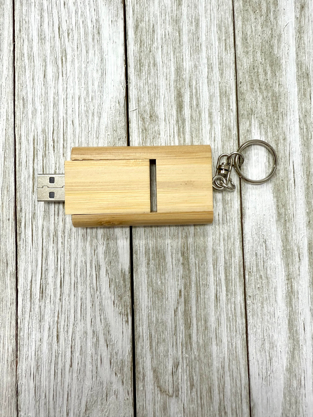 2-Tone Bamboo Flip Style USB Flash Drive with Keychain
