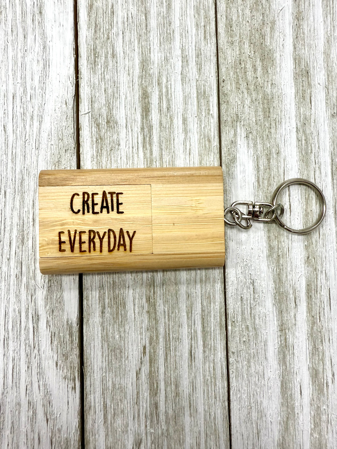 2-Tone Bamboo Flip Style USB Flash Drive with Keychain