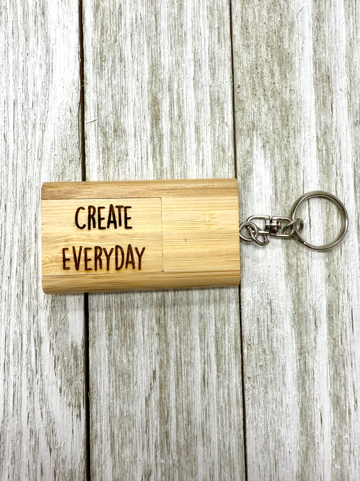 2-Tone Bamboo Flip Style USB Flash Drive with Keychain