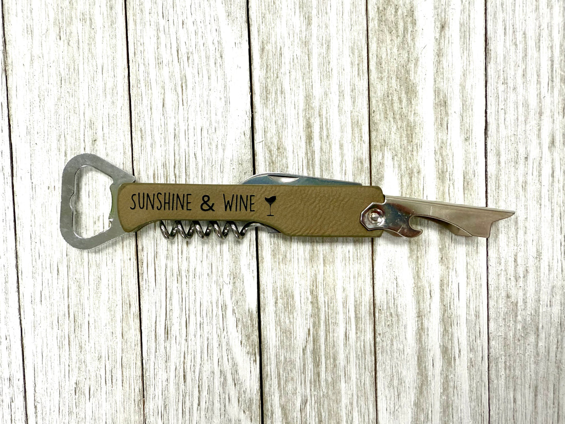 Light Brown Laserable Leatherette Wine Bottle Opener
