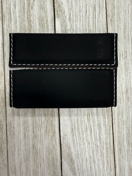 Black/Silver Laserable Leatherette Hard Business Card Holder