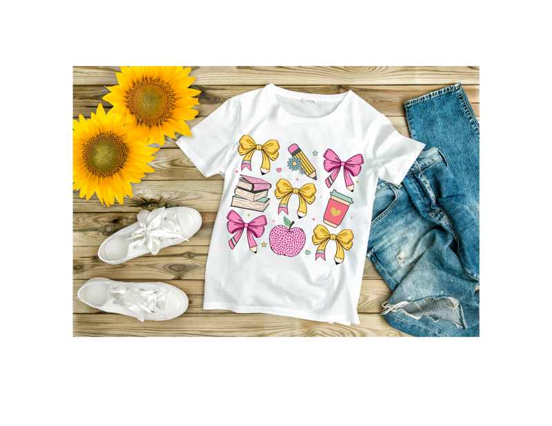 Coquette School Teacher Pencil Bow DTF Transfer