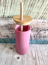 20oz Glass Tumbler w/Silicone Sleeve & Bamboo Lid/Straw